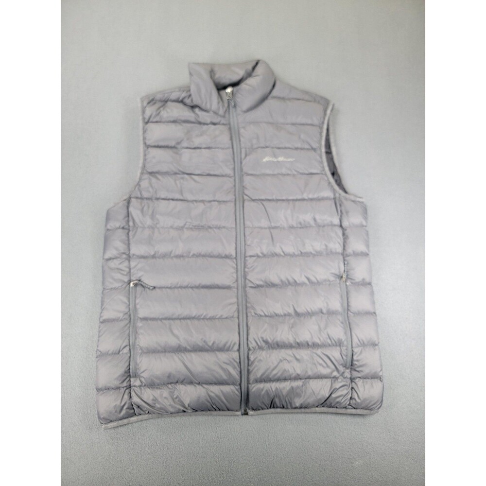 Eddie Bauer‎ Vest Mens Medium Gray Down Puffer Packable Lightweight Outdoor Zip